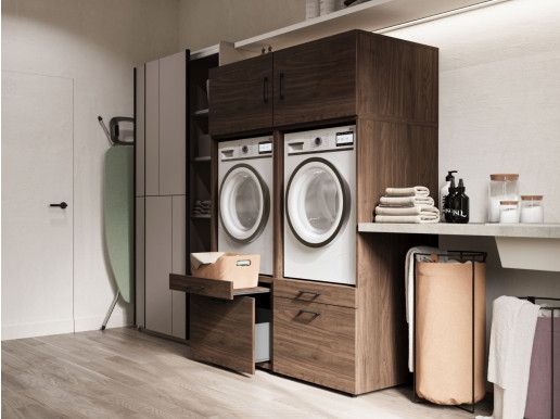 Meuble WASHING 2 machines côte à côte LARGE noyer