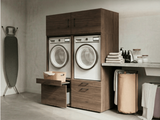 Meuble WASHING 2 machines côte à côte noyer avec 2 surmeubles