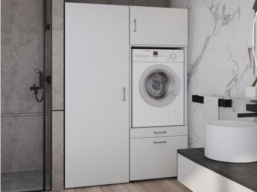Meuble WASHING 1 machine avec armoire 1 porte LARGE blanc