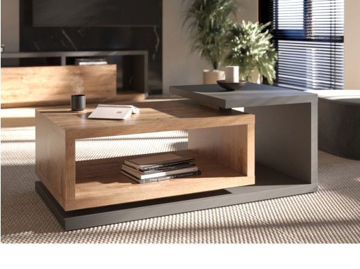 Table basse rectangulaire BOTSWANA 120 cm anthracite/chêne ribbec