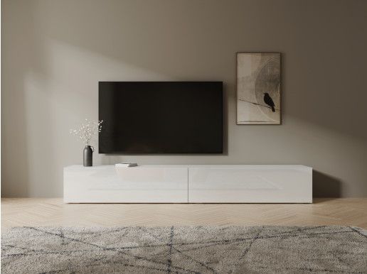 Meuble tv-hifi KINGSTON 2 portes battantes 210 cm blanc/blanc brillant