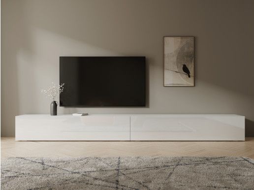 Meuble tv-hifi KINGSTON 2 portes battantes 280 cm blanc/blanc brillant