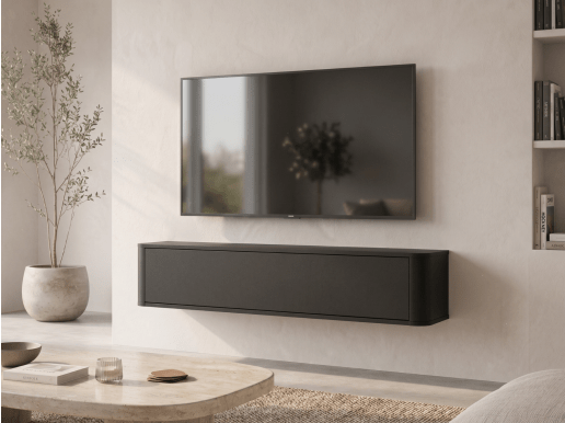 Meuble tv-hifi PRINCETON 1 porte battante 140 cm arrondi noir