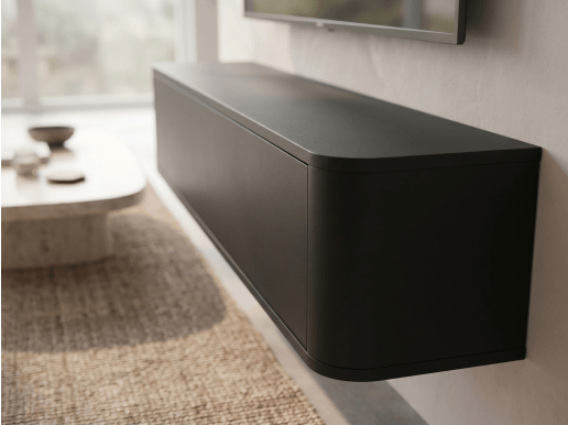 Meuble tv-hifi PRINCETON 1 porte battante 140 cm arrondi noir