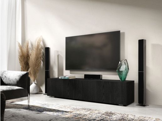 Meuble tv-hifi KINGSTON 1 porte battante 140 cm chêne noir