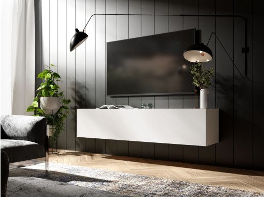 Meuble tv-hifi KINGSTON 1 porte battante 140 cm blanc mat