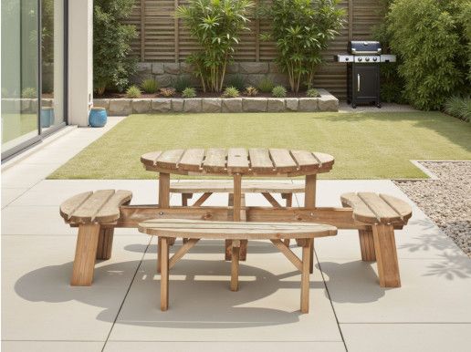 Table pique-nique ronde TRAPANI 8 personnes pin nordique/épicéa