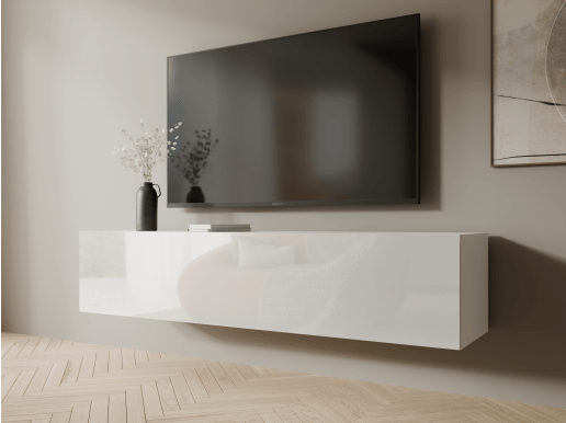 Meuble tv-hifi KINGSTON 1 porte battantes 140 cm blanc/blanc brillant