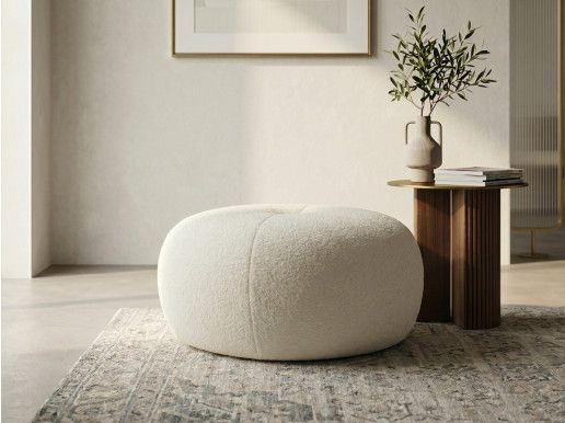 Pouf en bouclette TINAMU tissu blanc
