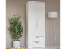 Armoire OPTICO 2 portes 3 tiroirs blanc/blanc brillant