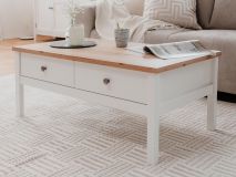Table basse BERGAMOTE 100 cm blanc/chêne artisan