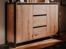 Commode DENZEL 2 portes 3 tiroirs chêne artisanal/anthracite