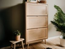 Meuble à chaussures BALO 3 portes chêne sonoma/effet roseau naturel