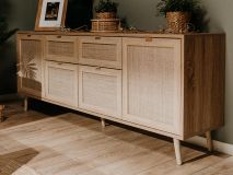 Buffet/bahut BALO 4 portes 2 tiroirs chêne sonoma/effet roseau naturel