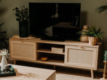 Meuble tv-hifi BALO 2 portes 2 niches chêne sonoma/effet roseau naturel