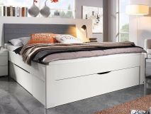 Lit SCARLETT 180x200 cm blanc avec trois tiroirs avec tête de lit en tissu