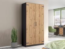Armoire BUTTO 2 portes chêne artisan/gris métal