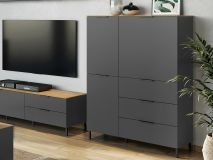 Meuble de rangement CALIFA 3 portes 3 tiroirs chêne navarra/graphite