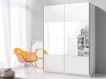 Armoire BELHAMBRA 2 portes coulissantes 120 cm blanc avec miroir