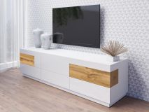 Meuble tv-hifi SILAC 6 tiroirs blanc/chêne wotan