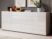 Buffet/bahut TOMASSON 4 portes 1 tiroir blanc/blanc brillant