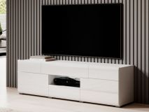 Meuble tv-hifi TOMASSON 2 portes 2 tiroirs blanc/blanc brillant