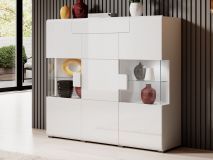 Vitrine TOMASSON 3 portes 1 tiroir blanc/blanc brillant