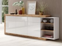 Buffet/bahut SINO 3 portes 3 tiroirs chêne/blanc laqué