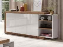 Buffet/bahut SINO 3 portes 180 cm chêne/blanc laqué