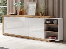 Buffet/bahut SINO 3 portes 220 cm chêne/blanc laqué