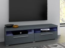 Meuble tv-hifi INAZO 2 portes 140 cm gris/gris laqué avec led