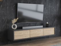 Meuble tv-hifi FRUNDA 3 portes battantes anthracite/chêne