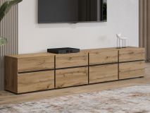 Meuble tv-hifi CROSSAIR 4 portes battantes 4 tiroirs chêne wotan