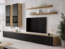 Mur tv-hifi BABEL 5 portes chêne artisan/noir mat sans led sans table basse