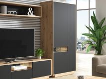 Armoire ASTER 3 portes noir mat/chêne taurus