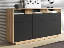 Buffet/bahut ASTER 3 portes 3 tiroirs noir mat/chêne taurus