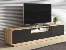 Meuble TV ASTER 200 cm 2 portes 1 tiroir noir mat/chêne taurus