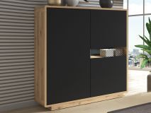 Commode ASTER 3 portes noir mat/chêne taurus