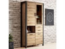 Vitrine ATIK 4 portes 2 tiroirs noir/chêne taurus