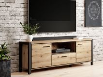 Meuble tv-hifi ATIK 2 portes 1 tiroir 180 cm noir/chêne taurus