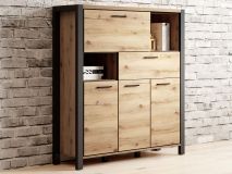 Armoire ATIK 4 portes 1 tiroir noir/chêne taurus