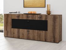 Buffet/bahut KODI 3 portes 2 tiroirs chêne monastère/noir