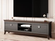 Meuble tv-hifi TIROSA 2 tiroirs anthracite brillant avec led
