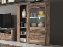 Commode haute LARZAC 1 porte noyer satiné/effet boisé