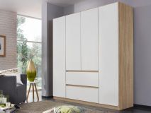 Armoire MALIS 4 portes 2 tiroirs blanc alpin/chêne sonoma