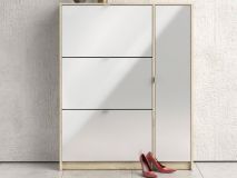 Meuble à chaussures SHANA 4 portes blanc brillant/chêne