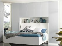 Pont de lit ELVIS 180 cm gris soie/blanc avec armoires à porte pleine
