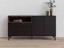 Commode ROMU 3 portes 3 tiroirs noyer/noir