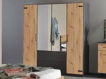 Armoire BUTTO 4 portes 2 tiroirs 181 cm chêne artisan/gris métal avec miroir