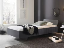 Lit IXANA 90x200 cm gris métal avec tête de lit avec matelas